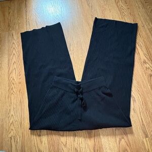 Black Ribbed Wide-Leg Pants